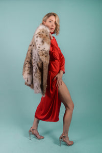 Red Silk Turtleneck Draped Midi Dress - BastetNoir
