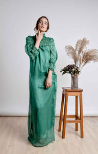 Emerald green turtleneck maxi dress