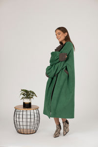 Emerald Green Oversized suede trench coat