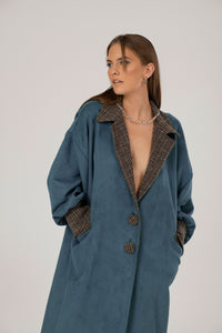 Turquoise Oversized suede trench coat  Edit alt text