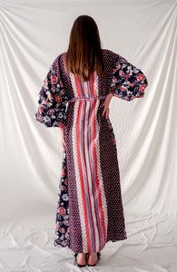 Made to measure floral printed maxi kaftan dress with puffy sleeves - Bastet Noir