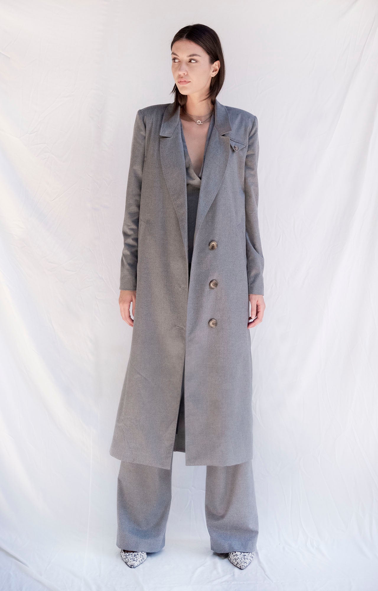 Grey Single Breasted Oversized Trench Coat - Custom Made - Bastet Noir