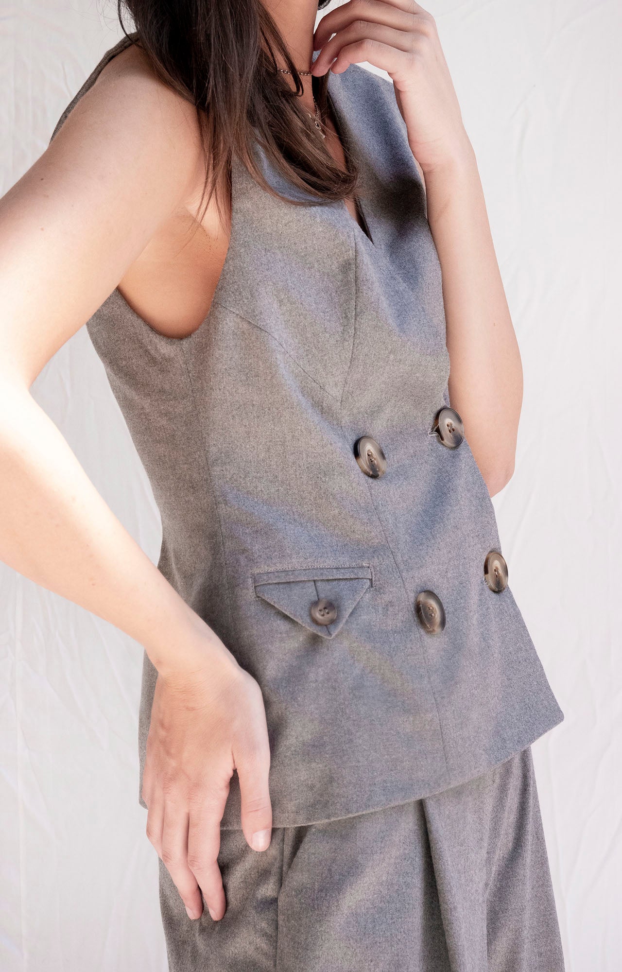 Grey Structured Suit Vest - Custom Made - Bastet Noir