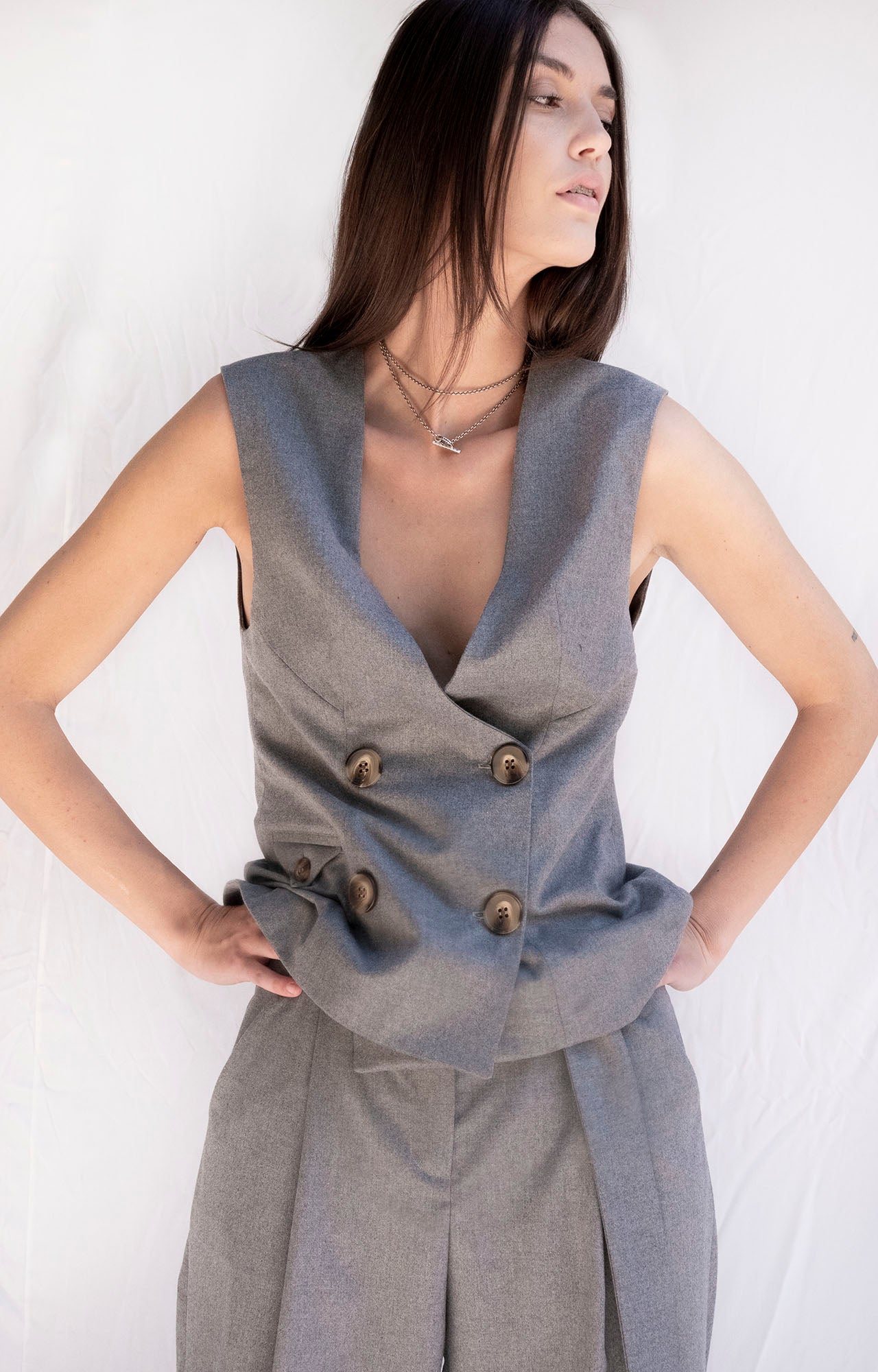 Grey Structured Suit Vest - Custom Made - Bastet Noir