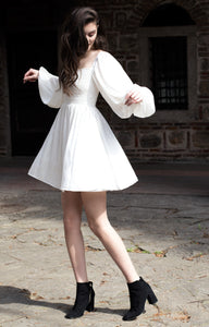 White linen smocking mini dress - Custom Made - BastetNoir
