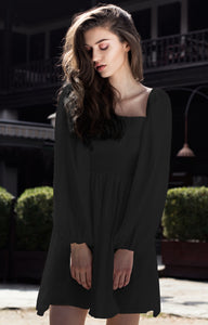 Black linen smocking mini dress - Custom Made - BastetNoir