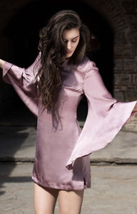 Bell sleeve mini silk dress BastetNoir