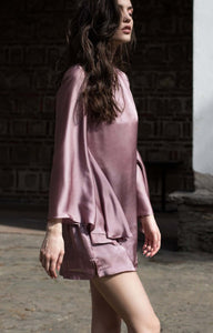 Bell sleeve mini silk dress BastetNoir