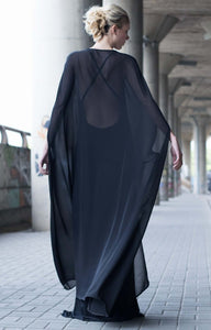 Black Georgette Silk transparent cape - Custom Made - Bastet Noir