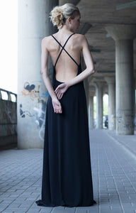 Black plunging neckline dress with open back BastetNoir