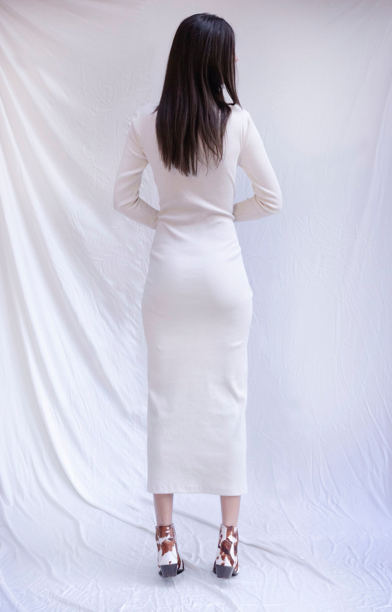 White ribbed knit turtleneck dress - Custom Made - Bastet Noir