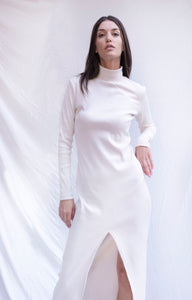 White ribbed knit turtleneck dress - Custom Made - Bastet Noir