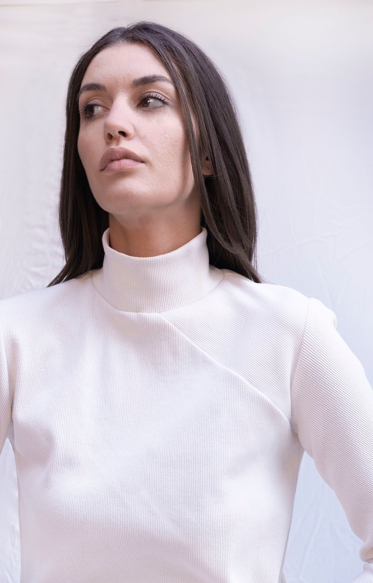 White ribbed knit turtleneck dress - Custom Made - Bastet Noir