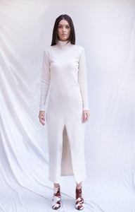 White ribbed knit turtleneck dress - Custom Made - Bastet Noir