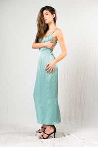 Aqua blue silky satin maxi dress with straps