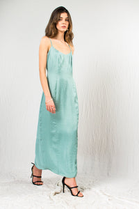 Turquoise silk satin ankle length strap dress - Custom Made - Bastet Noir