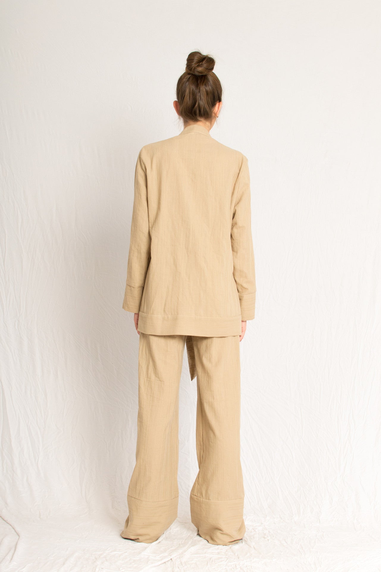 Beige Everyday Front Tie Shirt and Loose Pants Beach Set - Custom Made - Bastet Noir