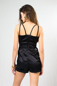 Black short jumpsuit with crossed straps