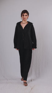 Black silk satin high waist women pants - Custom Made - Bastet Noir