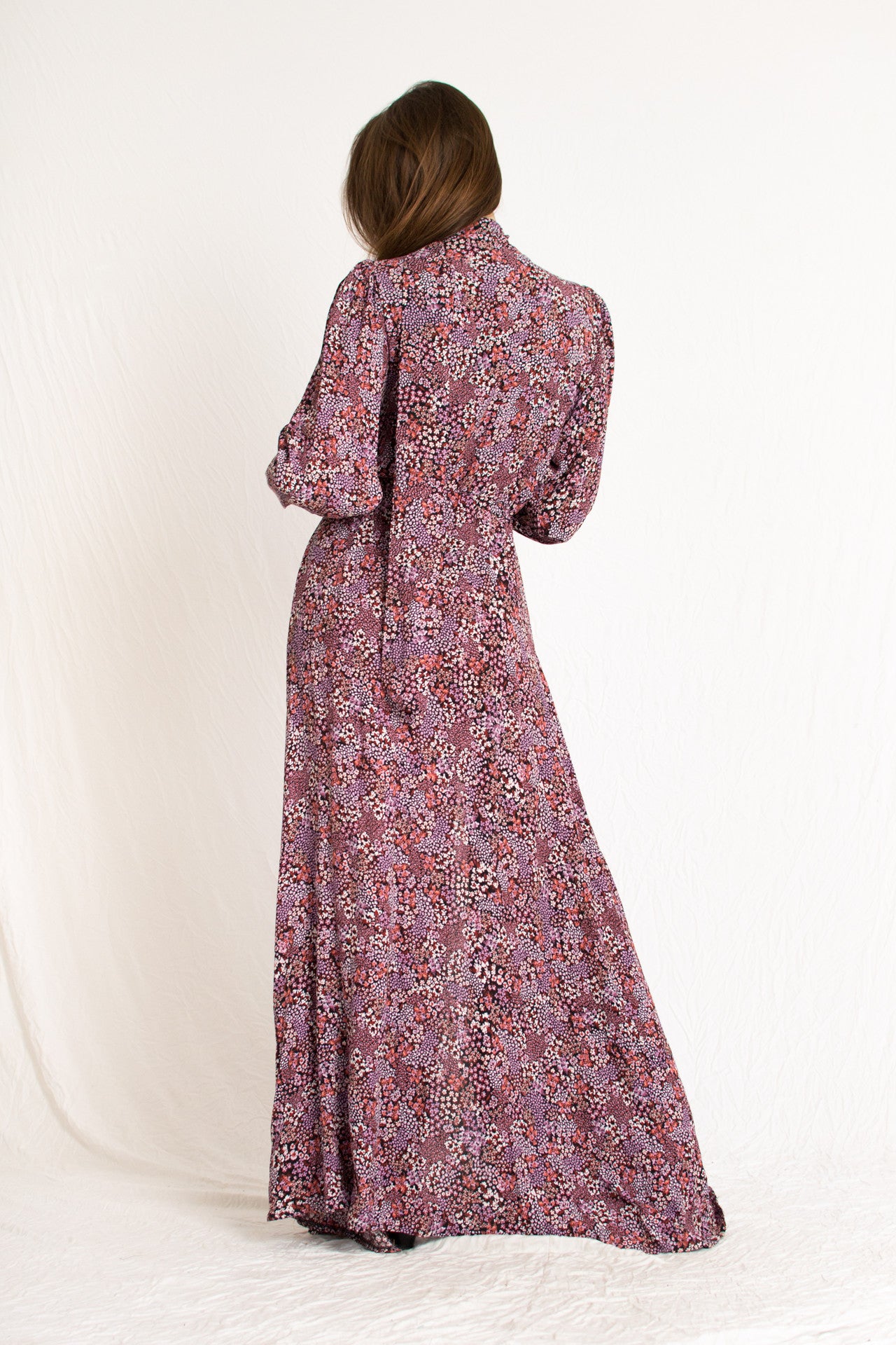 pink floral pattern plunging neckline dress with front slits