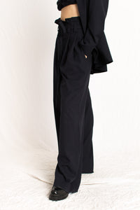 Navy blue wide leg high rise women pants - Custom Made - Bastet Noir