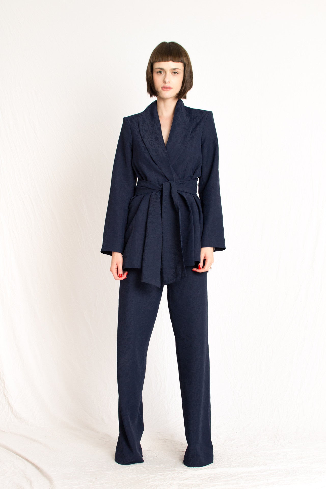 Navy Blue Silk Women Suit Set - Custom Made - Bastet Noir