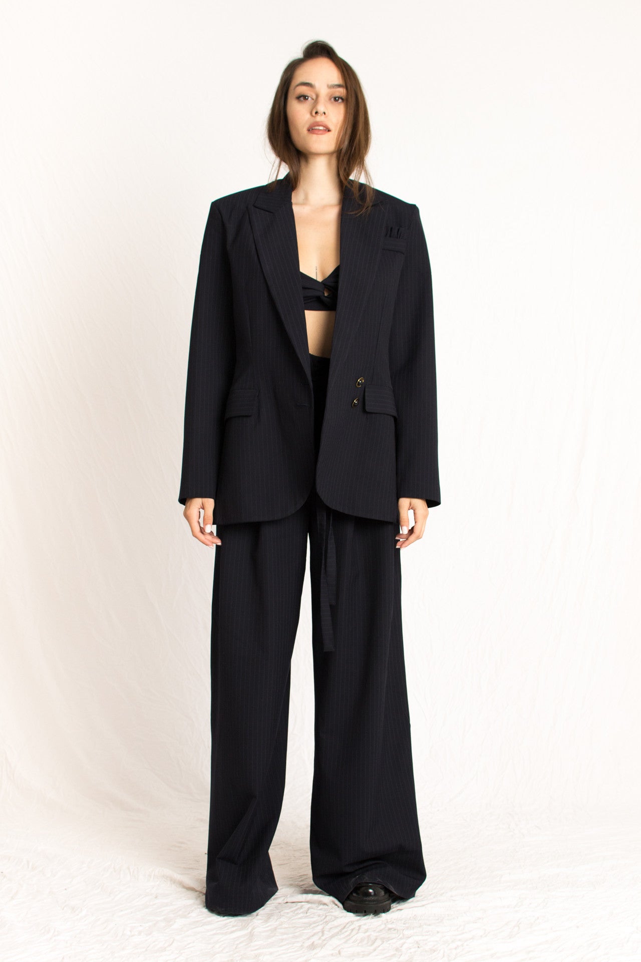 Navy blue oversized woman blazer - Custom Made - Bastet Noir