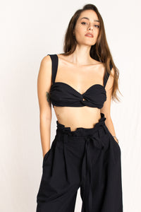 navy blue striped two piece set bustier and pants