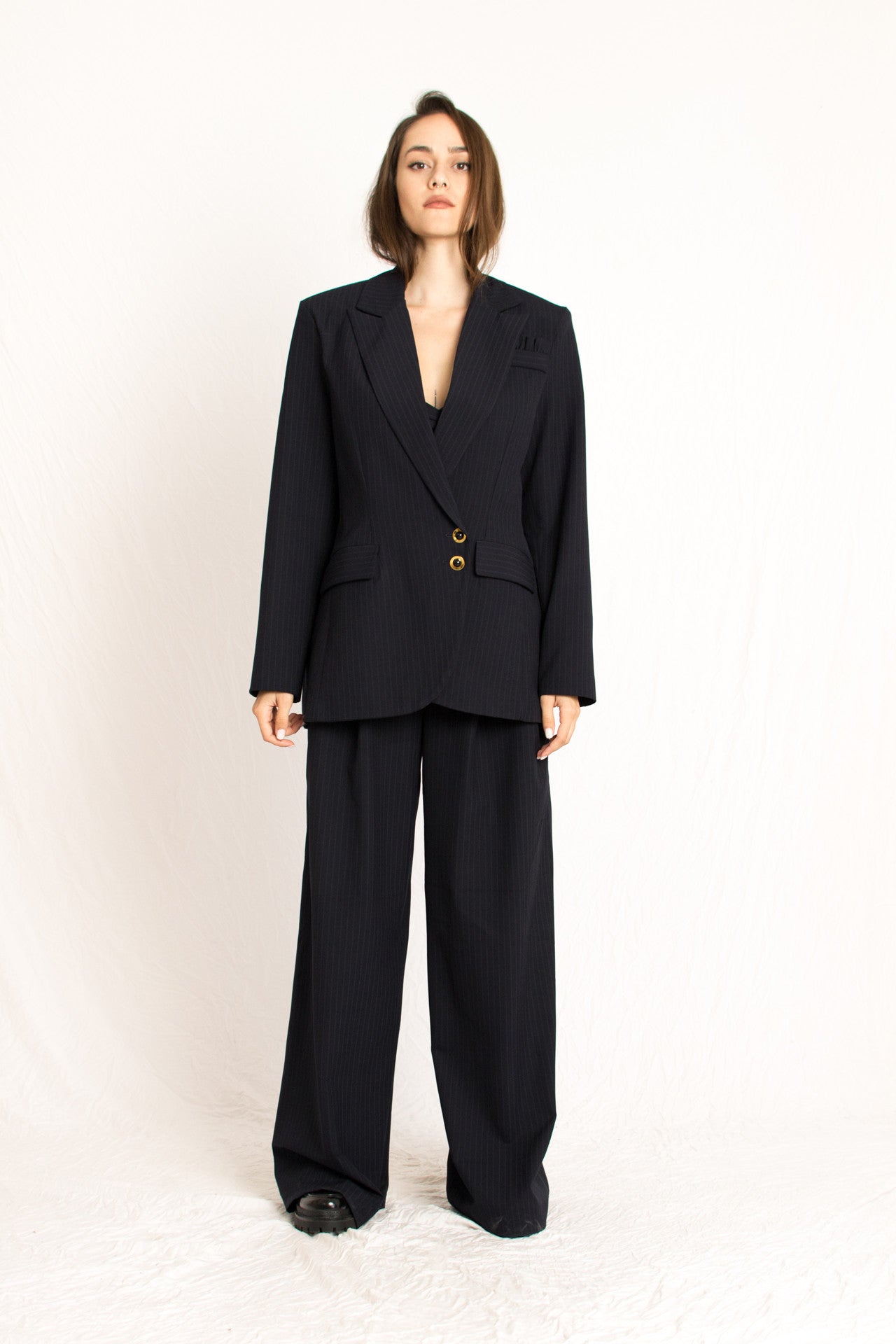 Navy blue oversized woman blazer - Custom Made - Bastet Noir