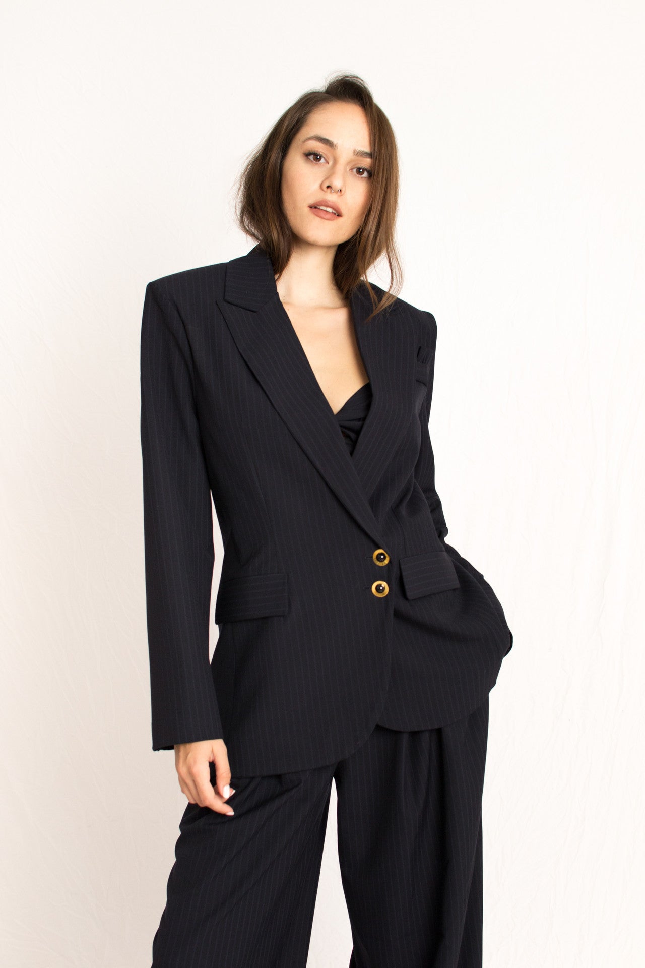 Navy blue oversized woman blazer - Custom Made - Bastet Noir