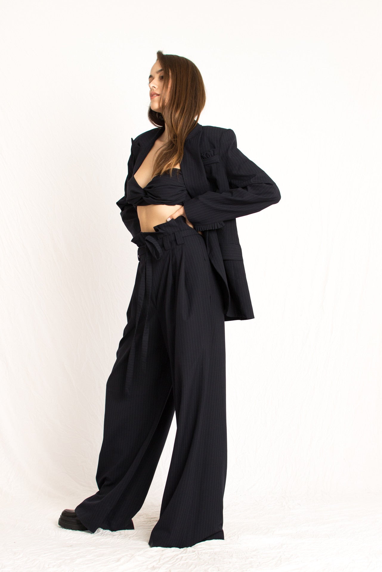 Navy blue oversized woman blazer - Custom Made - Bastet Noir