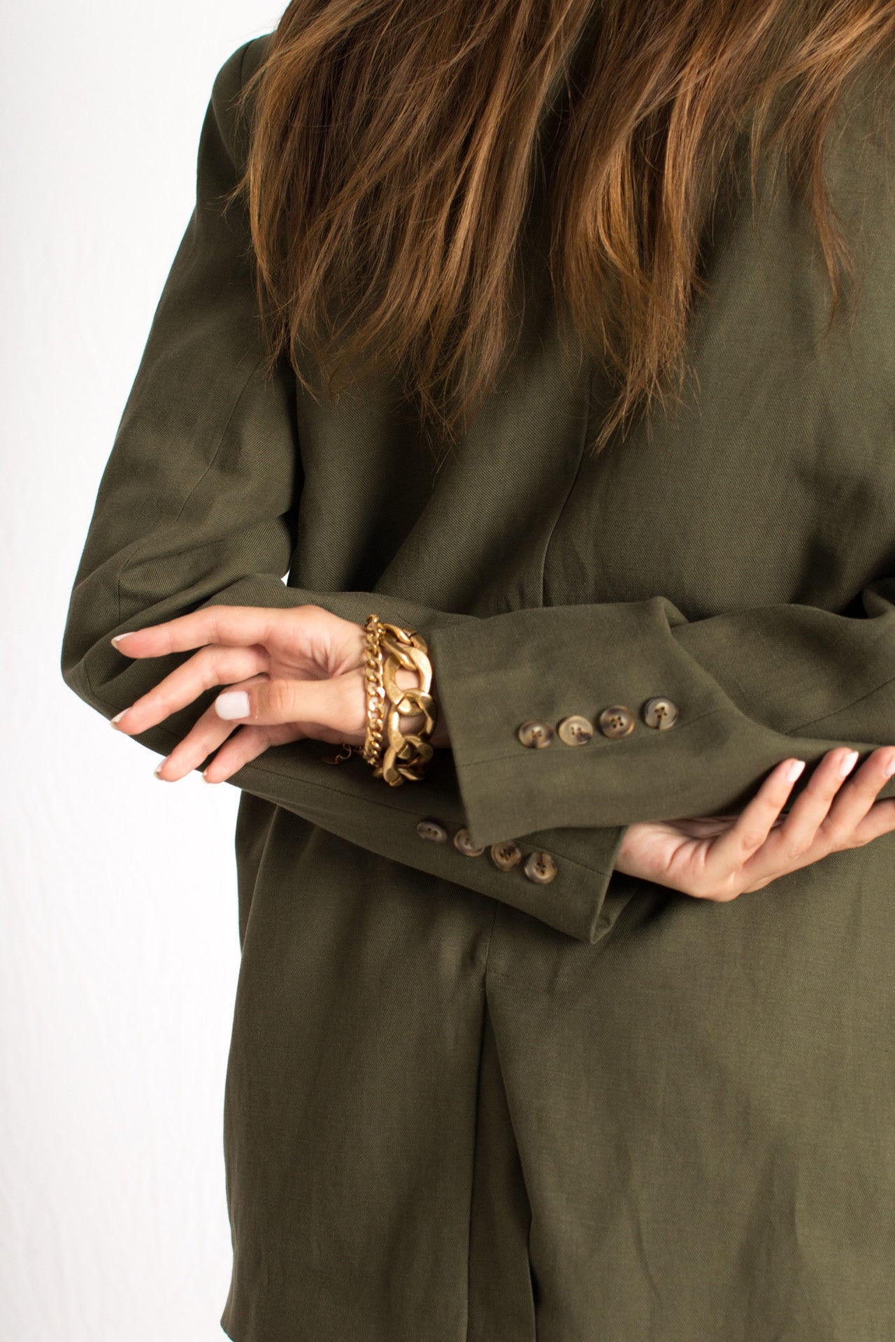 olive green striped three piece vest pants and blazer set with front buttons