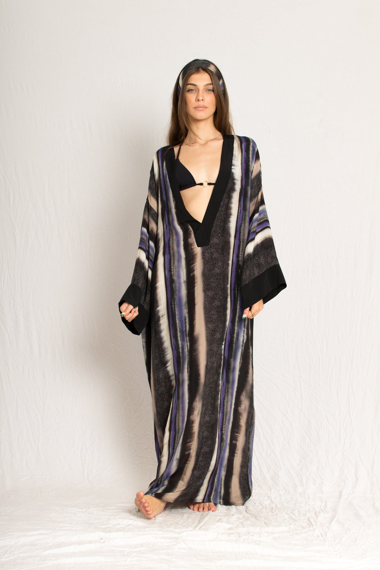 Silk kaftan purple maxi dress - Custom Made - Bastet Noir