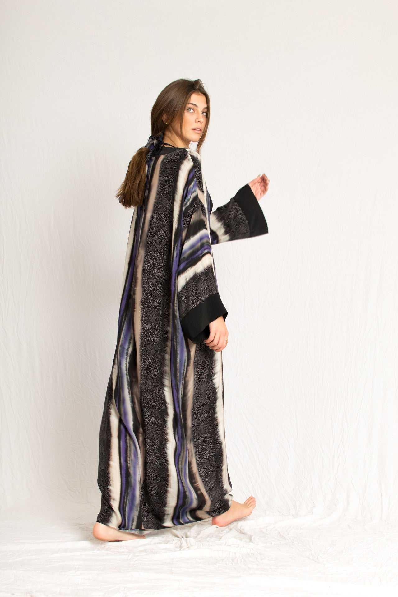 Silk kaftan purple maxi dress - Custom Made - Bastet Noir