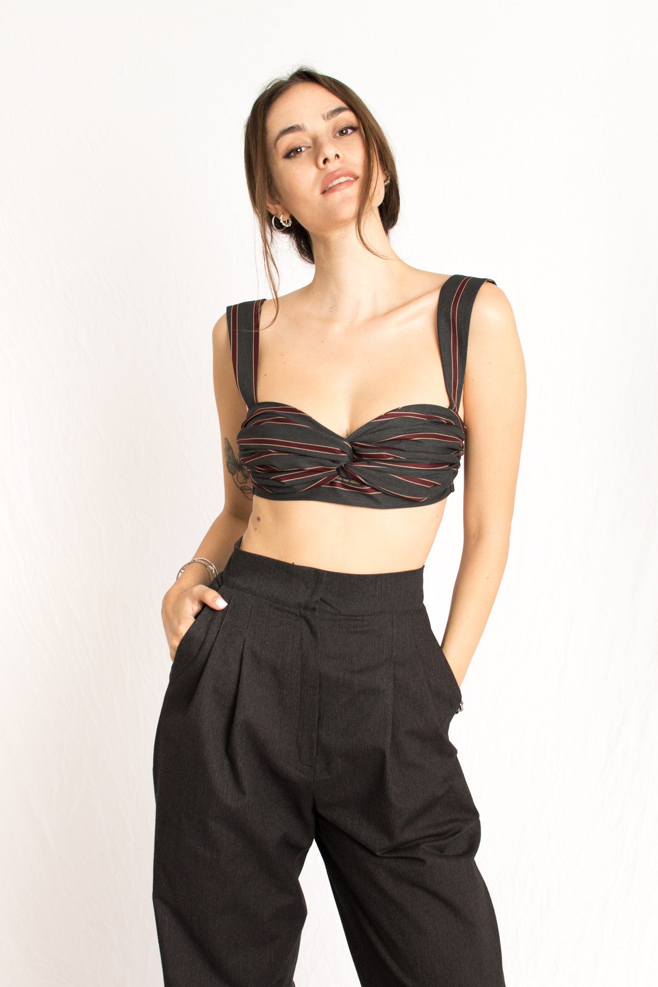 Knot bra stripe top - Custom Made - Bastet Noir