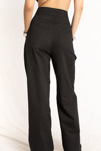 Grey wool bra top, grey women blazer and wool pants - Custom Made - Bastet Noir