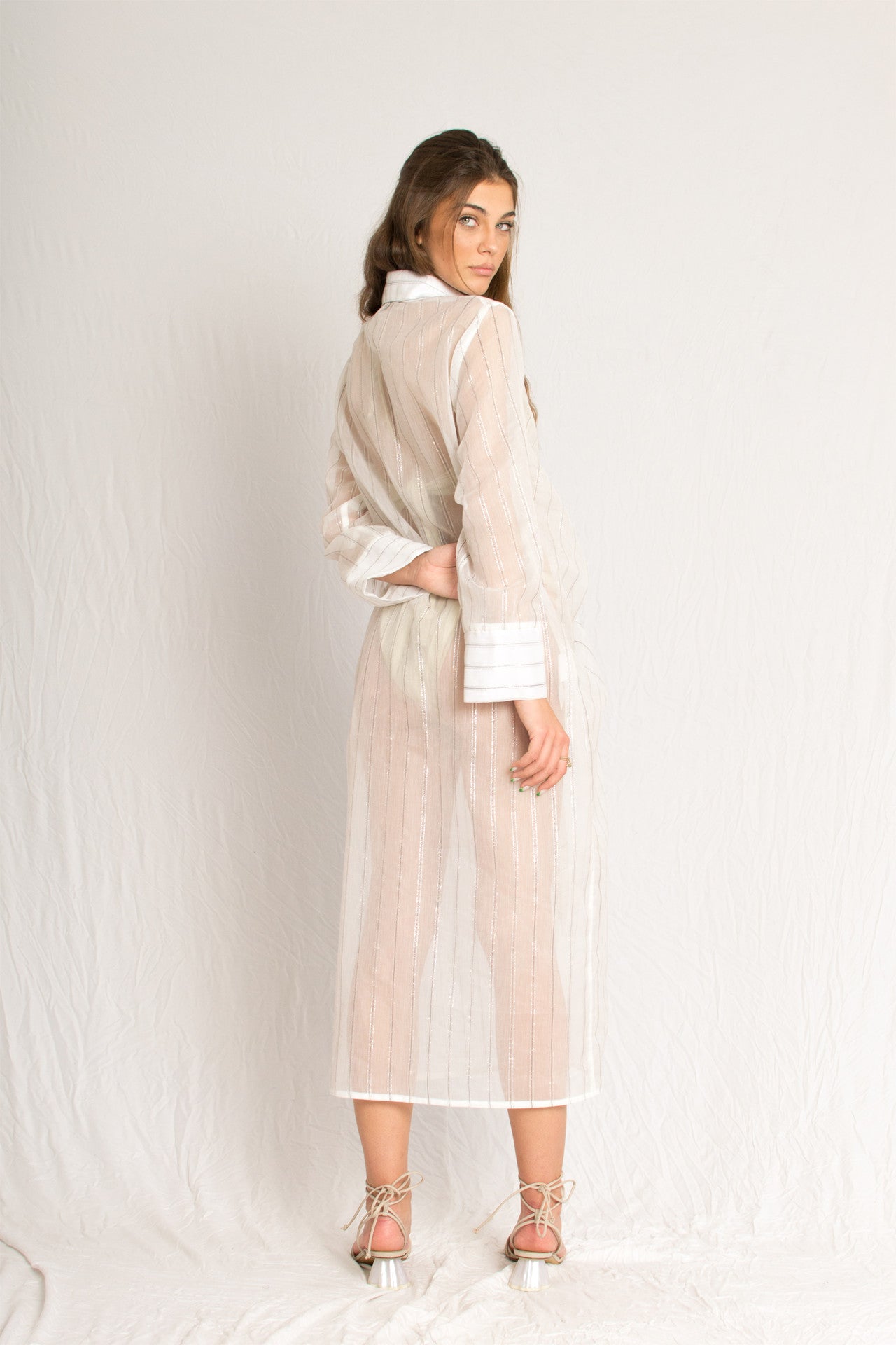 Transparent midi white resortwear shirt dress - Custom Made - Bastet Noir