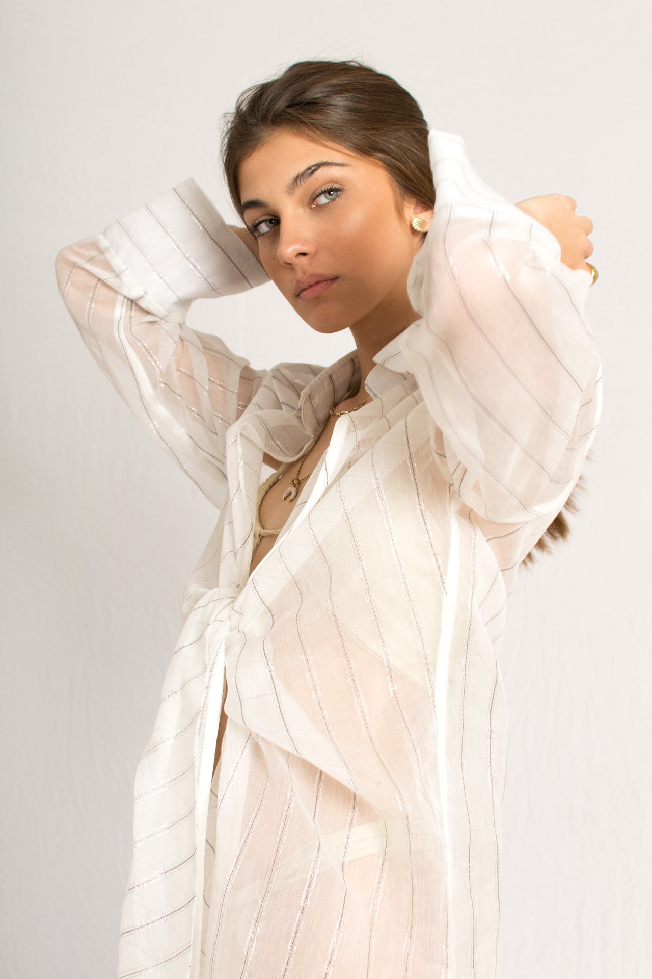 Transparent midi white resortwear shirt dress - Custom Made - Bastet Noir