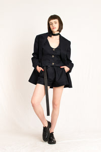 dark navy stripe workwear suit for women - Custom Made - Bastet Noir