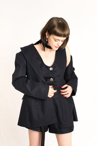 dark navy stripe workwear suit for women - Custom Made - Bastet Noir