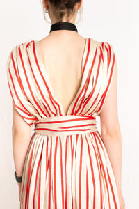 Red Striped Plunging Holiday Party Maxi Dress - Custom Made - Bastet Noir