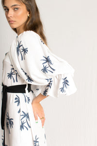 Palm print cotton white sundress - Custom Made - Bastet Noir