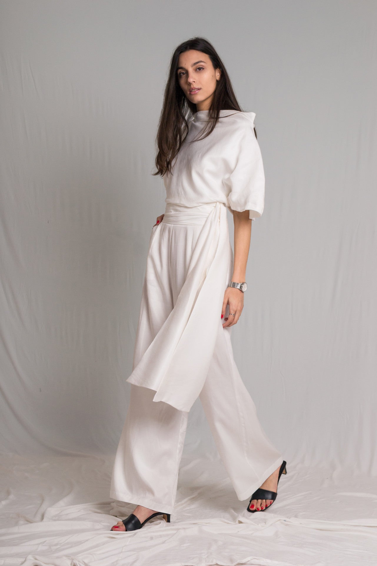 White satin women pants - Custom Made - Bastet Noir