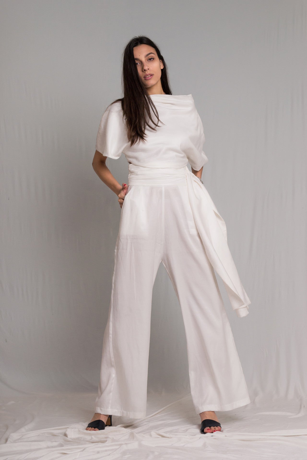 White satin women pants - Custom Made - Bastet Noir