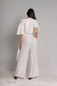 White satin silk crop top and high waist pants set - Custom Made - Bastet Noir